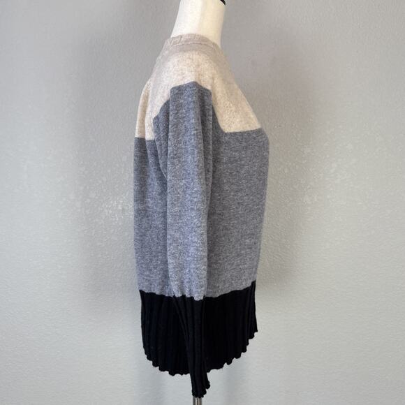 Griffin Womens Crew Neck Colorblock Sweater Size XL Tan Gray Black Cashmere Wool - Picture 6 of 7